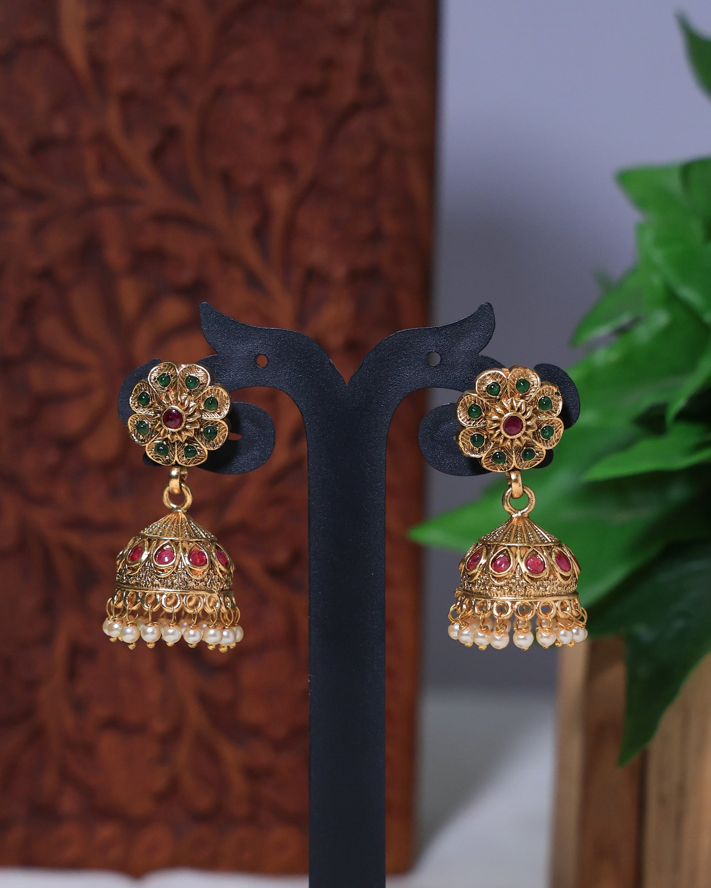Floral beaded Jhumka