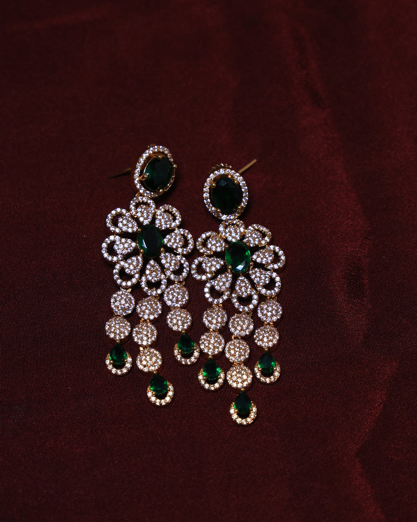 Victorian Style Crystal Necklace with Earrings - Green