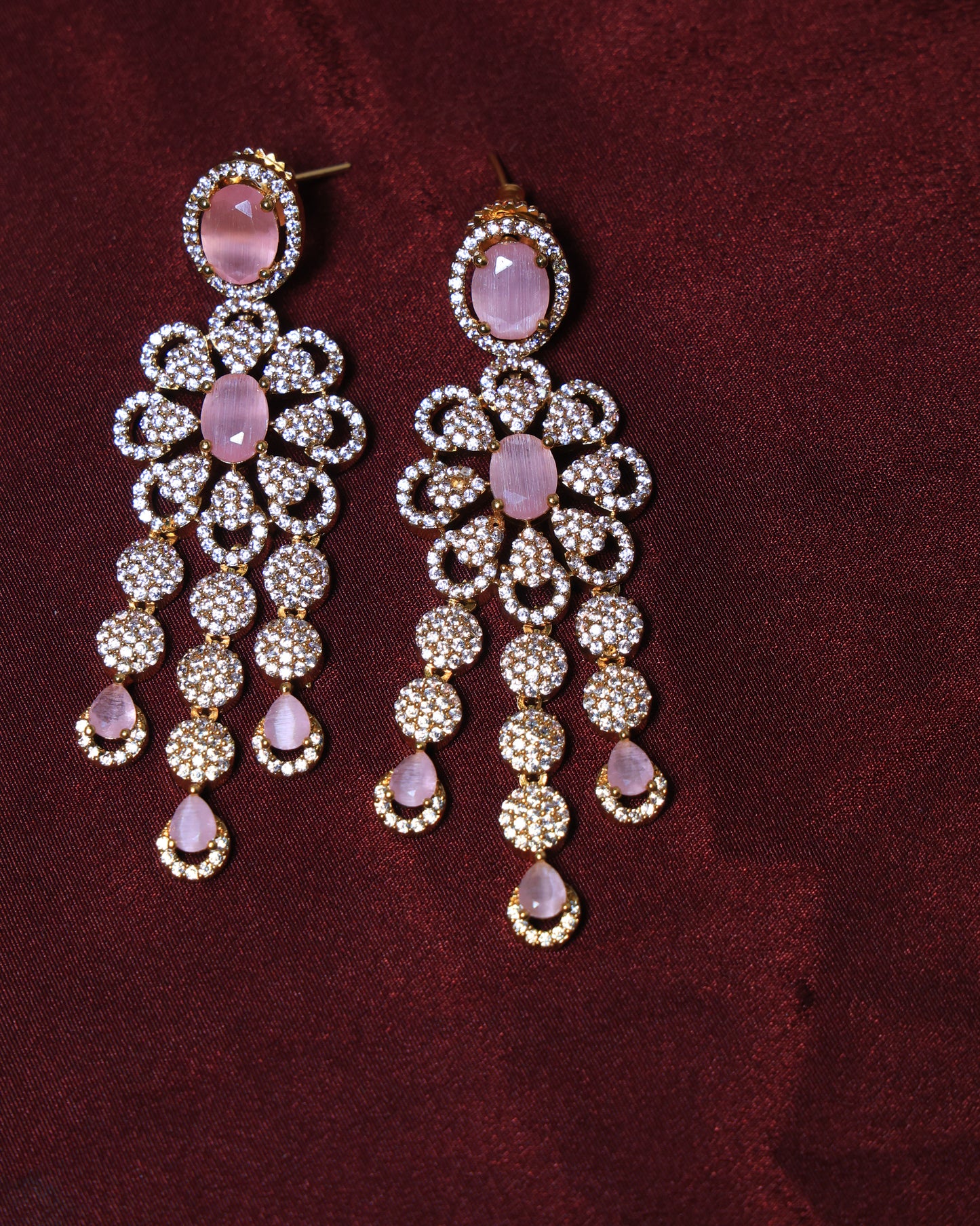 Victorian Style Crystal Necklace with Earrings - Pink