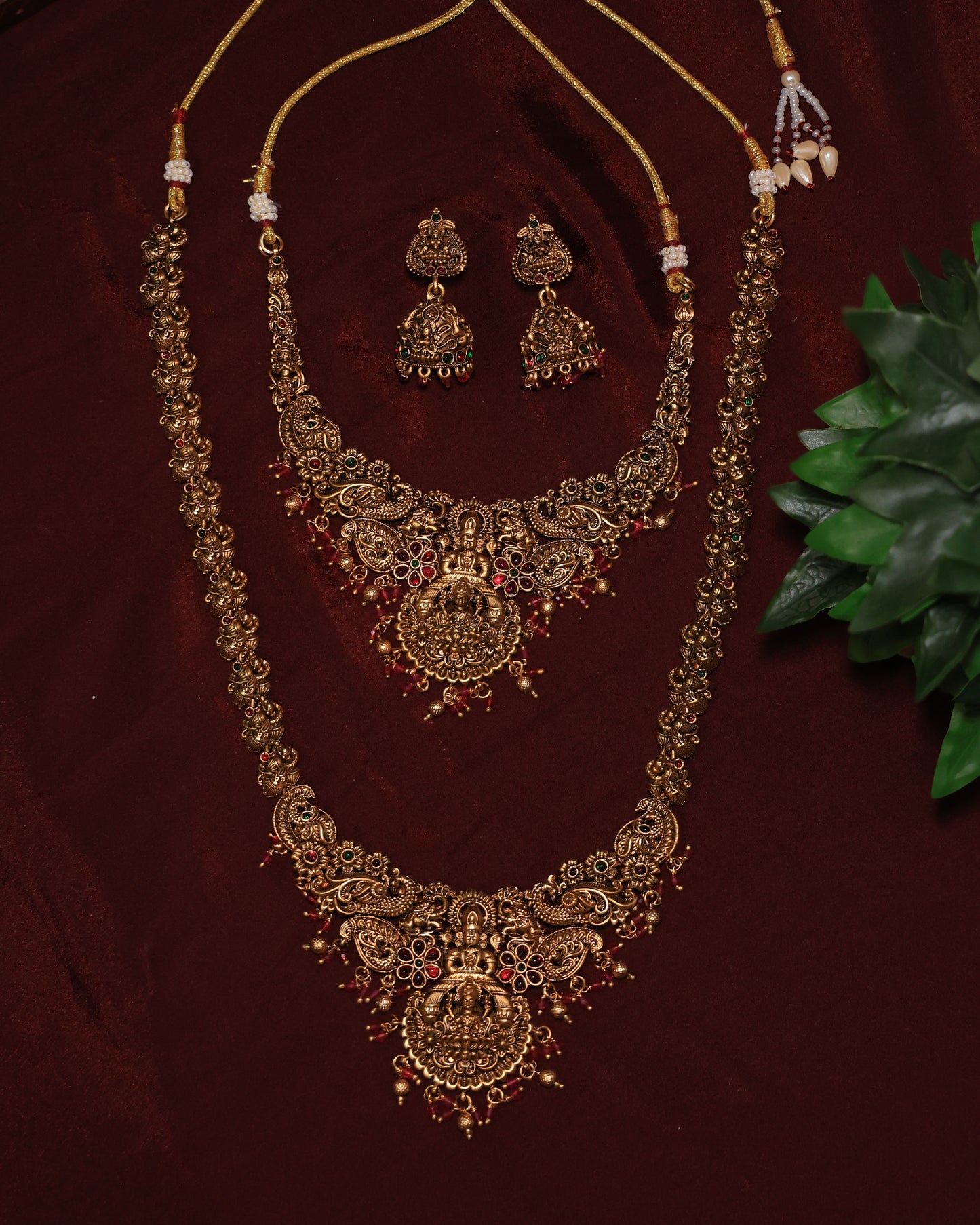 Bridal Antique Gold Lakshmi Haram with Jhumka Earrings