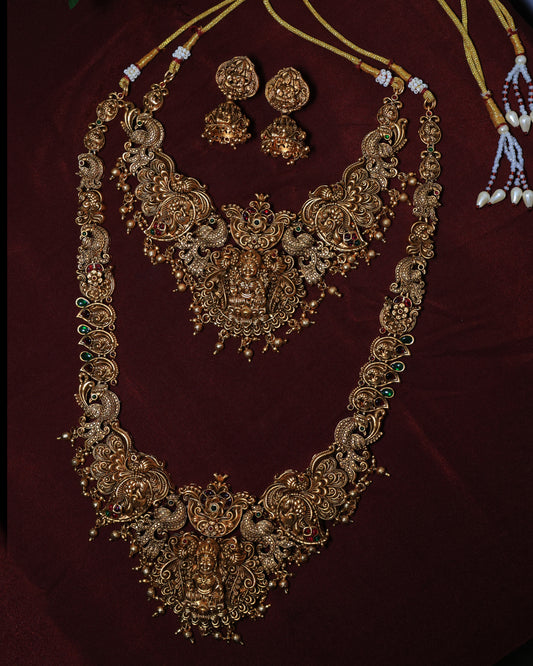 Goddess Lakshmi Antique Gold Bridal Temple Necklace Set