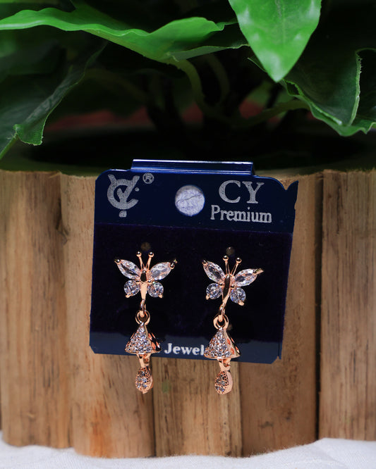 Butterfly Drop Rose Gold Earring