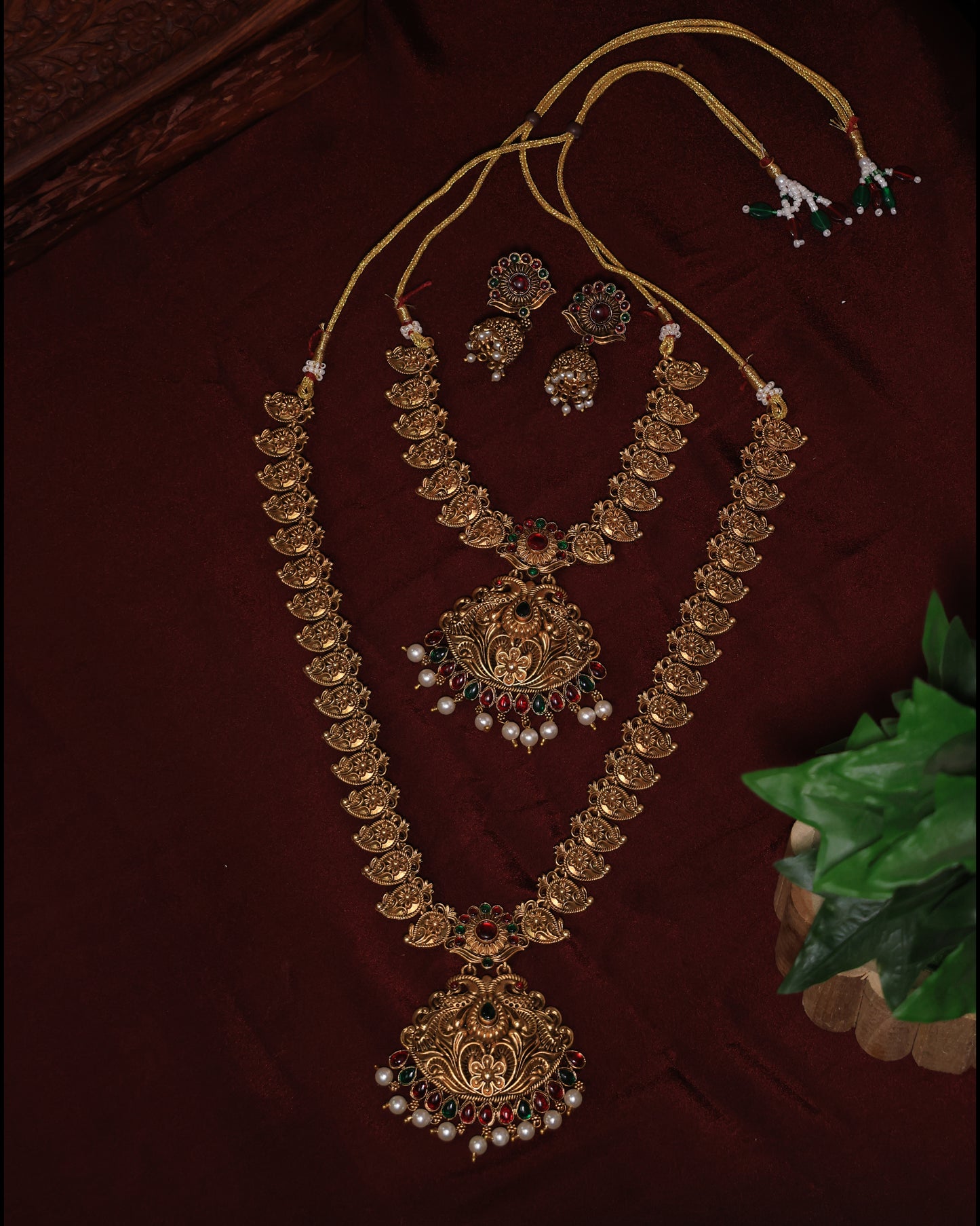 Mehandi  Colour Antique Gold Haaram Set