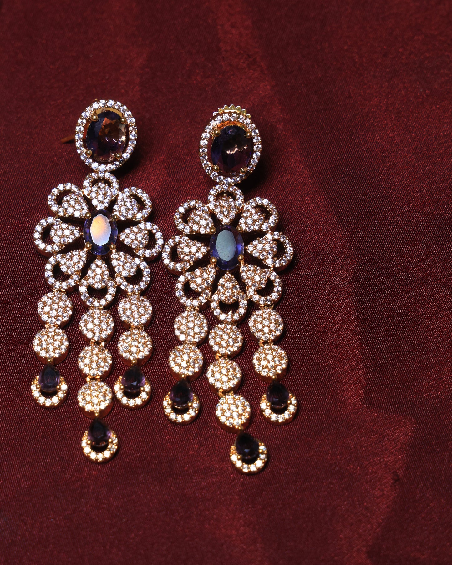 Victorian Style Crystal Necklace with Earrings - Navy Blue